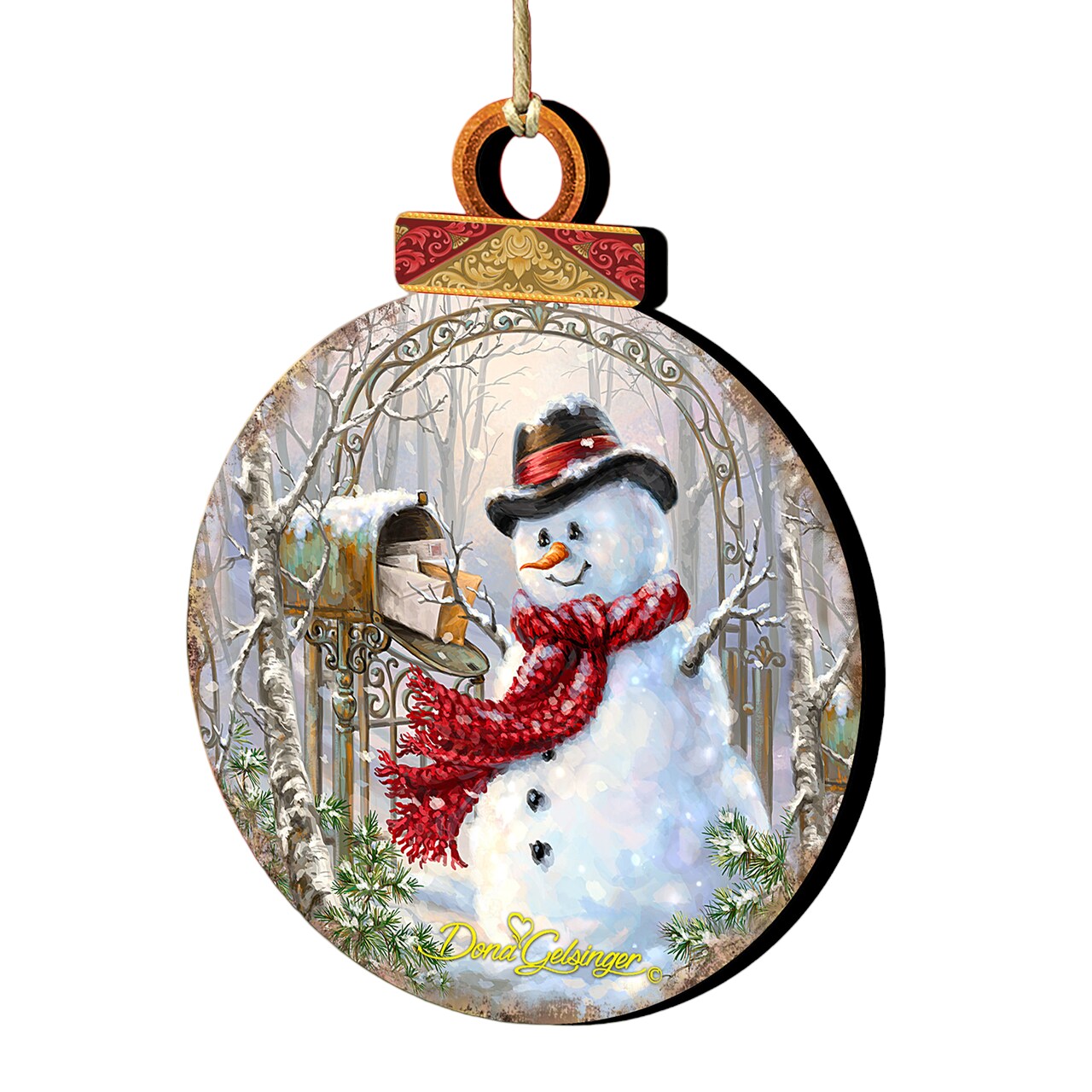 Designocracy Set of 2 Mailman Snowman Wooden Christmas Ornaments 5.5"